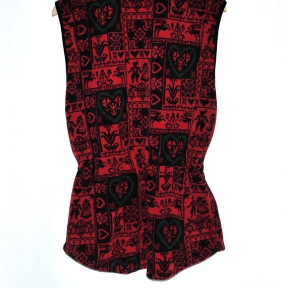 Obermeyer German Print Fleece Zip Vest Red Black - Picture 3 of 6